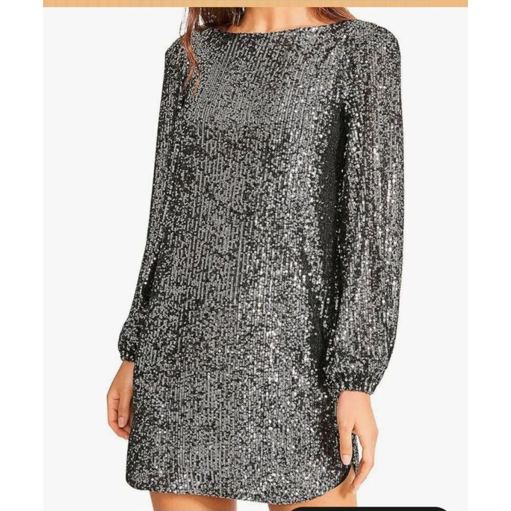 Steve Madden Delorean Gunmetal Sequin Mini Dress Long Sleeve BL408439 XS NEW
